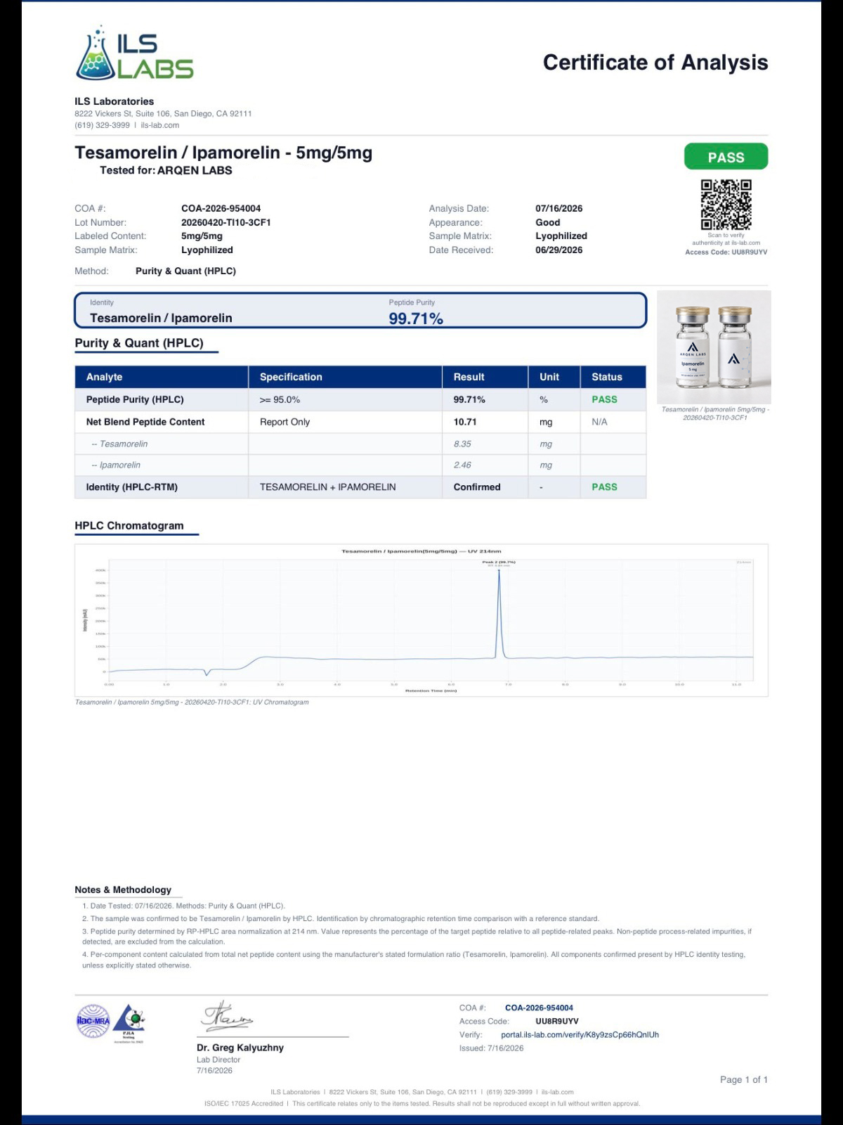 Supplied report: Tesamorelin / Ipamorelin — 5 mg / 5 mg