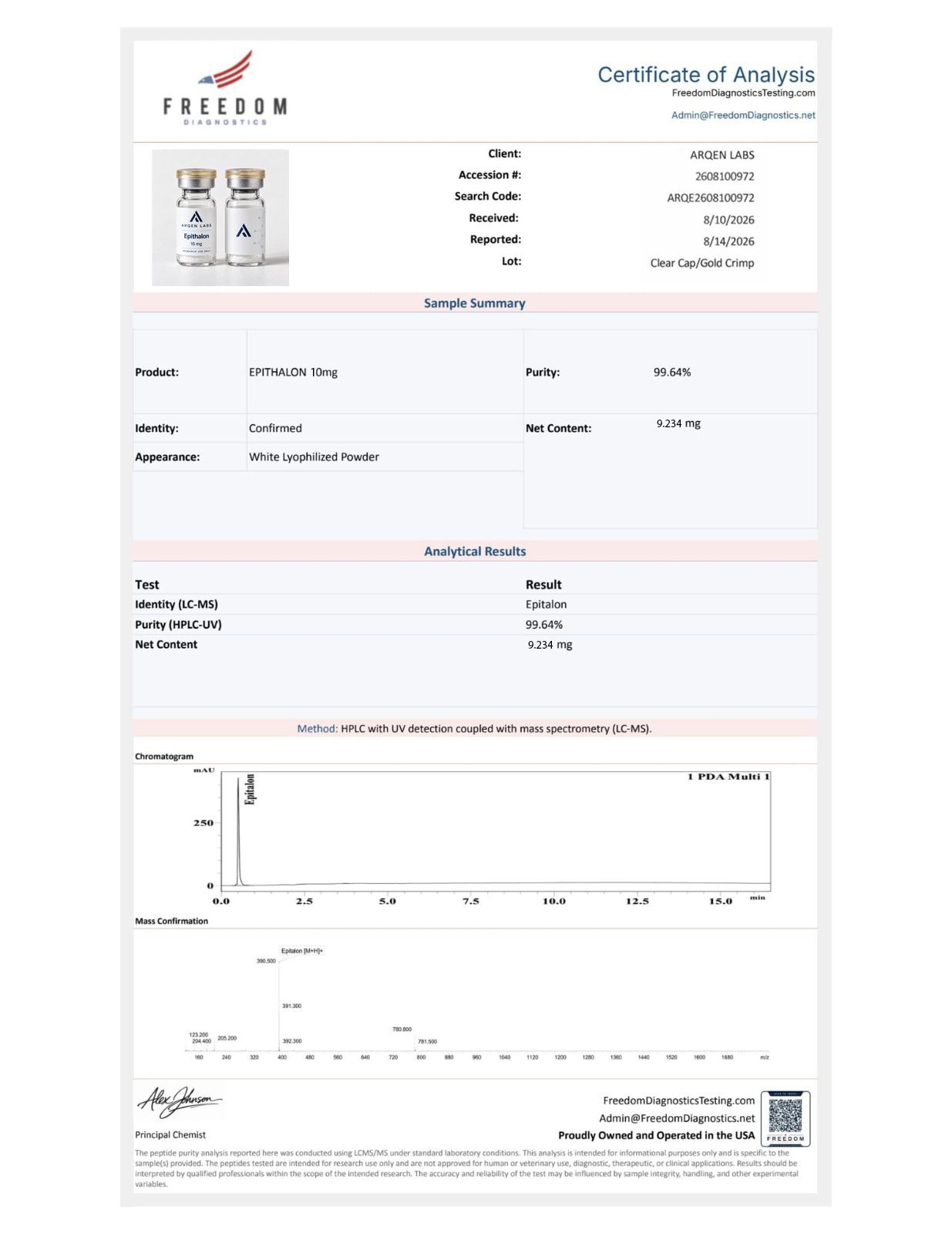 Supplied report: EPITHALON — 10 mg